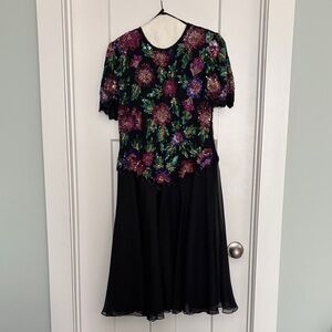 Laurence Kazar Black Dress with Colorful Floral Design